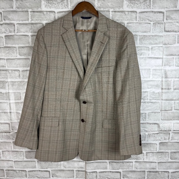 Brooks Brothers Regent Fit Light Beige Plaid 2 Button Blazer Suit Jacket Men 46R - Picture 1 of 13